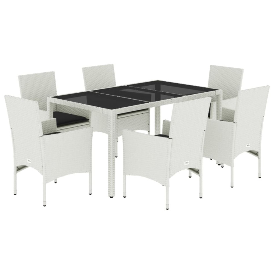Set comedor jardín 7 pzas cojines ratán sintético vidrio