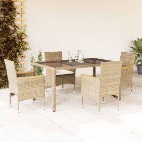 Set comedor jardín 5 pzas cojines ratán sintético vidrio