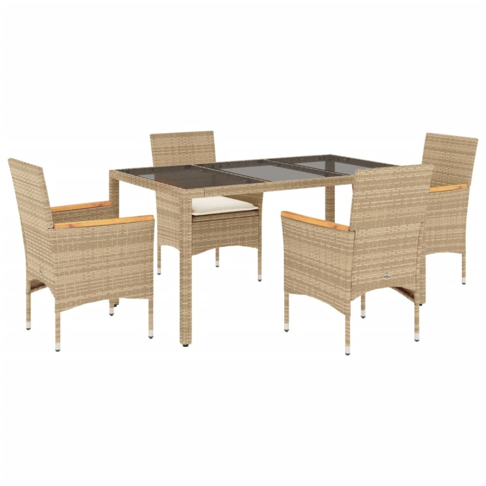 Set comedor jardín 5 pzas cojines ratán sintético vidrio