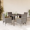 Set comedor jardín 5 pzas y cojines ratán sintético vidrio gris