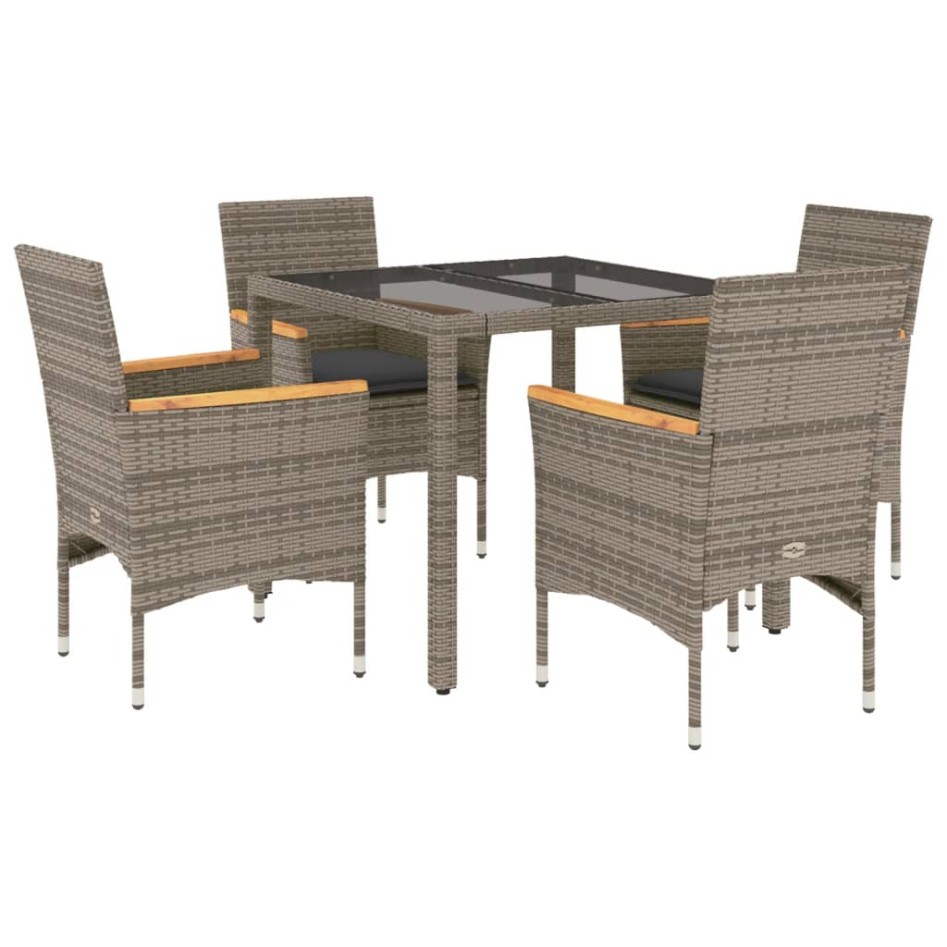 Set comedor jardín 5 pzas y cojines ratán sintético vidrio