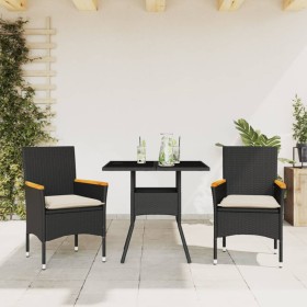 Set comedor jardín 3 pzas cojines ratán sintético vidrio
