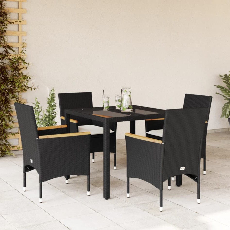 Set comedor jardín 5 pzas cojines ratán sintético vidrio