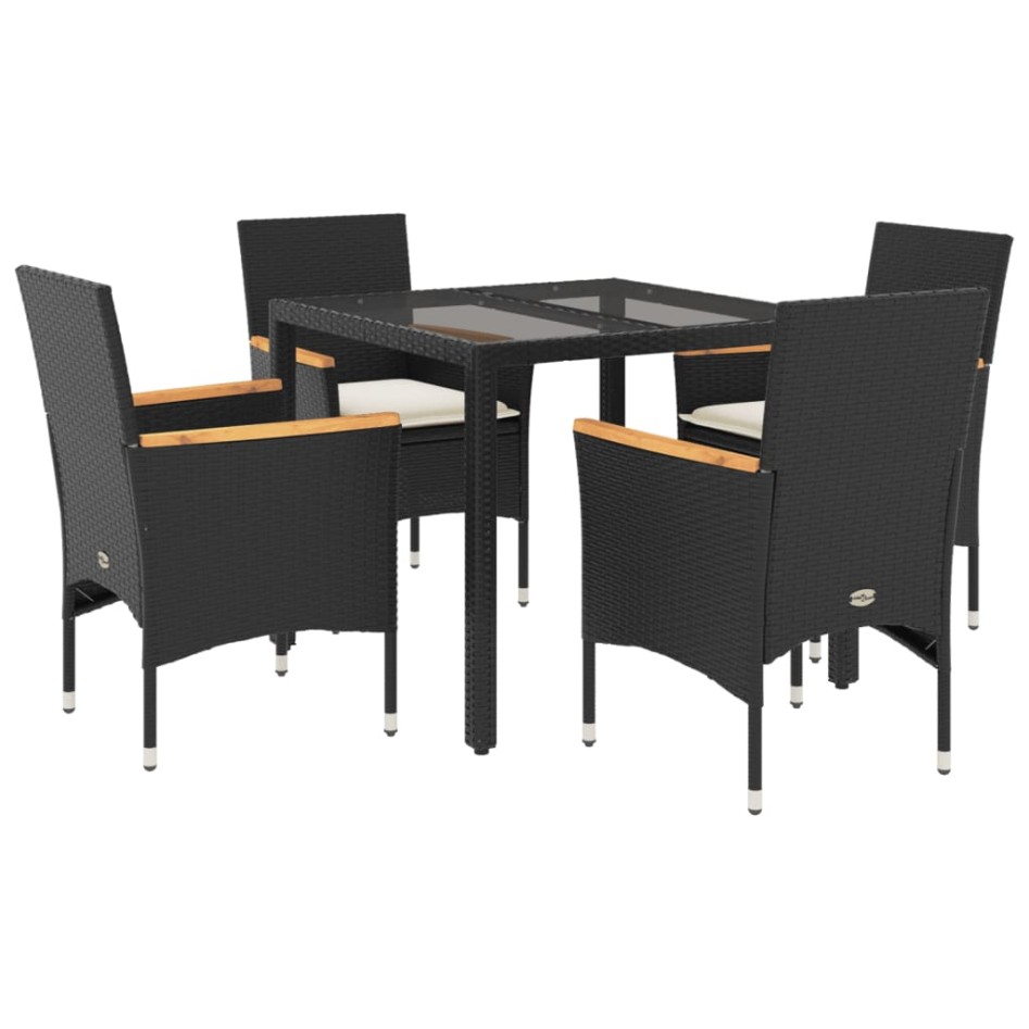 Set comedor jardín 5 pzas cojines ratán sintético vidrio