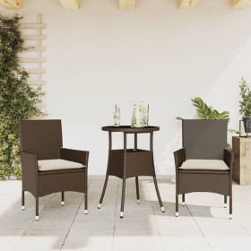 Set comedor jardín 3 pzas cojines ratán sintético vidrio