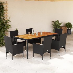 Set de comedor jardín 7 pzas con cojines ratán PE acacia