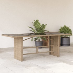 Mesa de jardín superficie de vidrio ratán PE beige 190x80x75