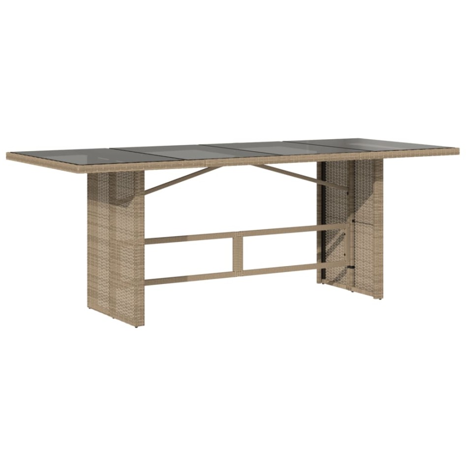 Mesa de jardín superficie de vidrio ratán PE beige 190x80x75