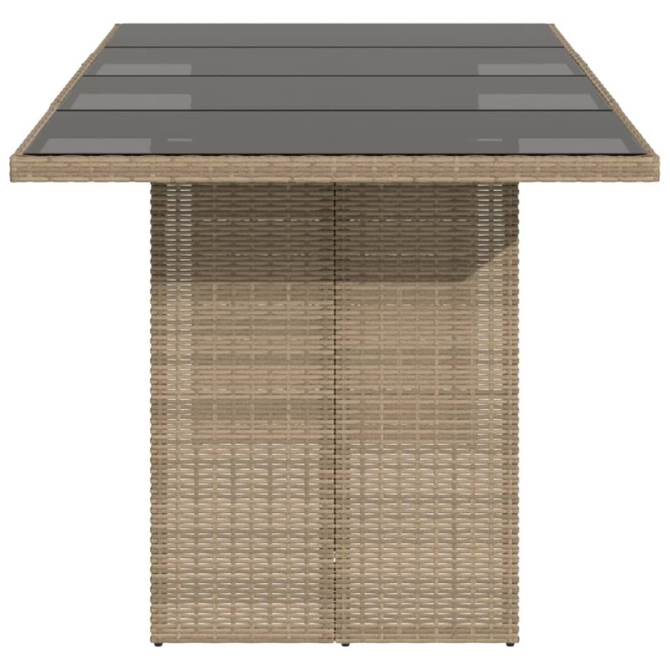 Mesa de jardín superficie de vidrio ratán PE beige 190x80x75