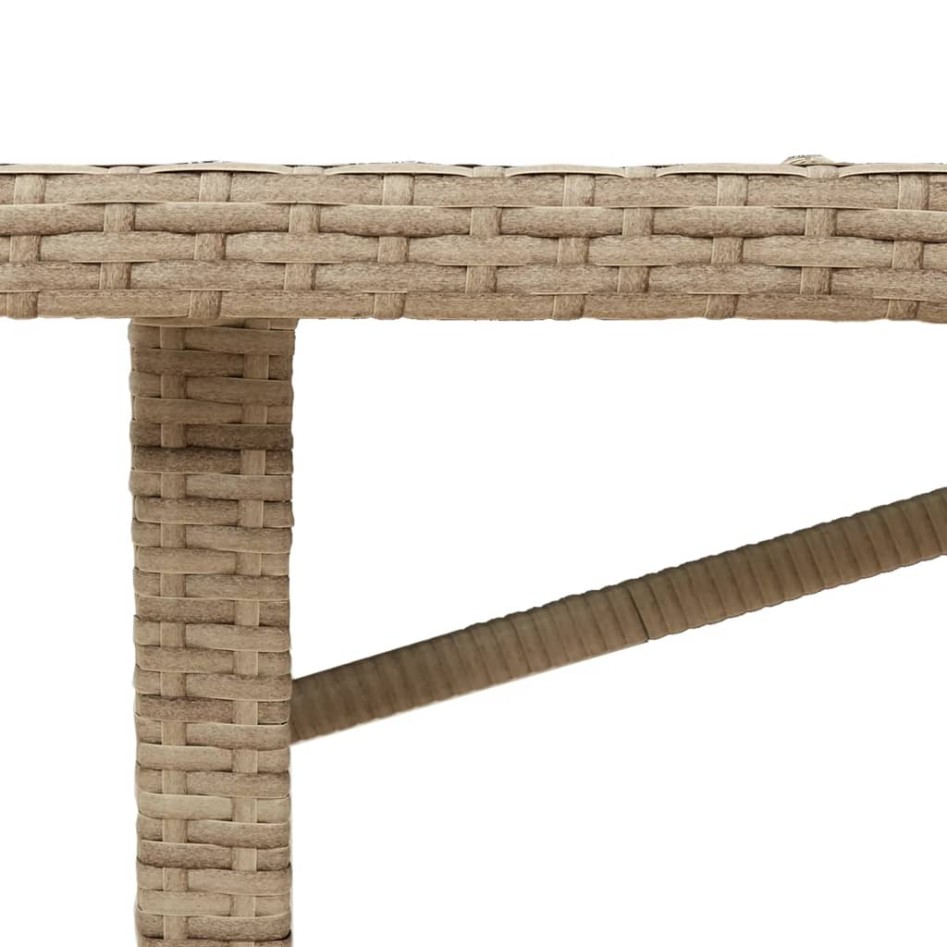 Mesa de jardín superficie de vidrio ratán PE beige 190x80x75