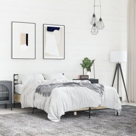 Estructura cama madera ingeniería metal roble Sonoma 120x200