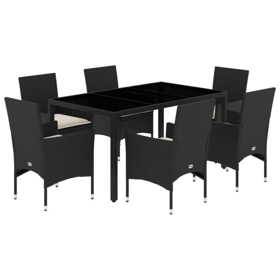 Set comedor jardín 7 pzas cojines ratán sintético vidrio
