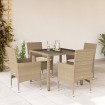 Set comedor jardín 5 pzas cojines ratán sintético vidrio beige