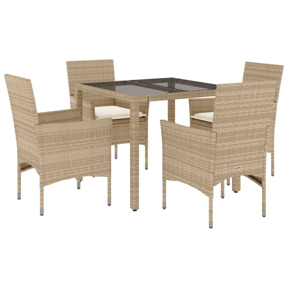 Set comedor jardín 5 pzas cojines ratán sintético vidrio