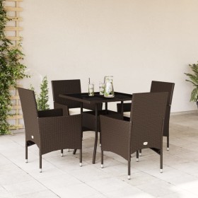 Set comedor jardín 5 pzas cojines ratán sintético vidrio
