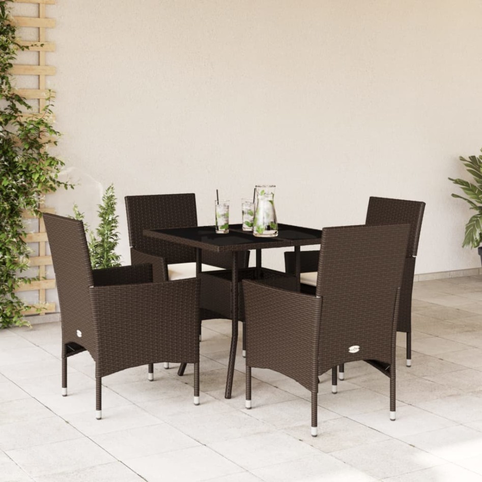 Set comedor jardín 5 pzas cojines ratán sintético vidrio