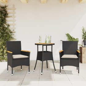 Set de comedor jardín 3 pzas con cojines ratán PE acacia