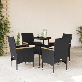 Set comedor jardín 5 pzas cojines ratán sintético vidrio