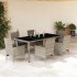 Set de comedor jardín 7 piezas y cojines ratán PE y vidrio
