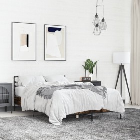 Estructura cama madera ingeniería metal roble ahumado