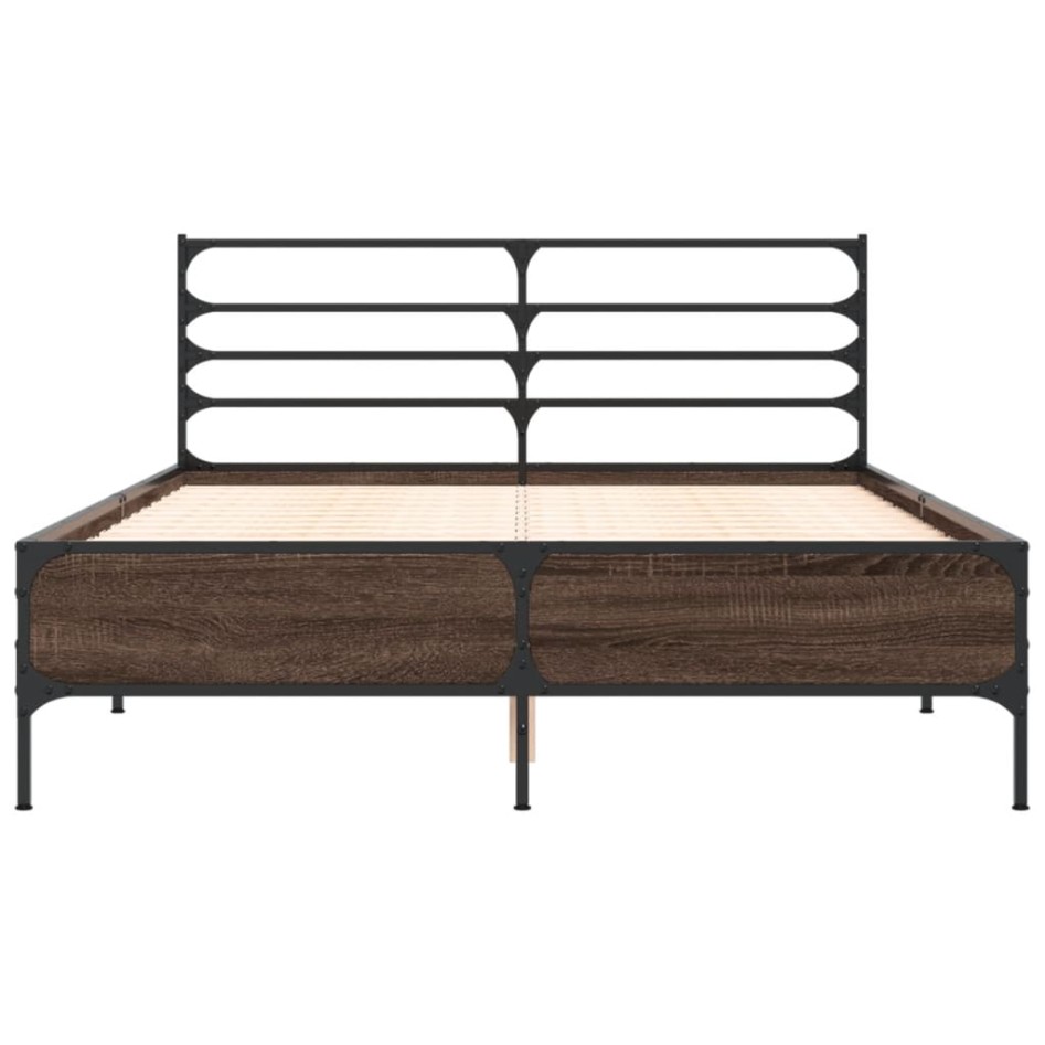 Estructura cama madera ingeniería metal marrón roble 140x200