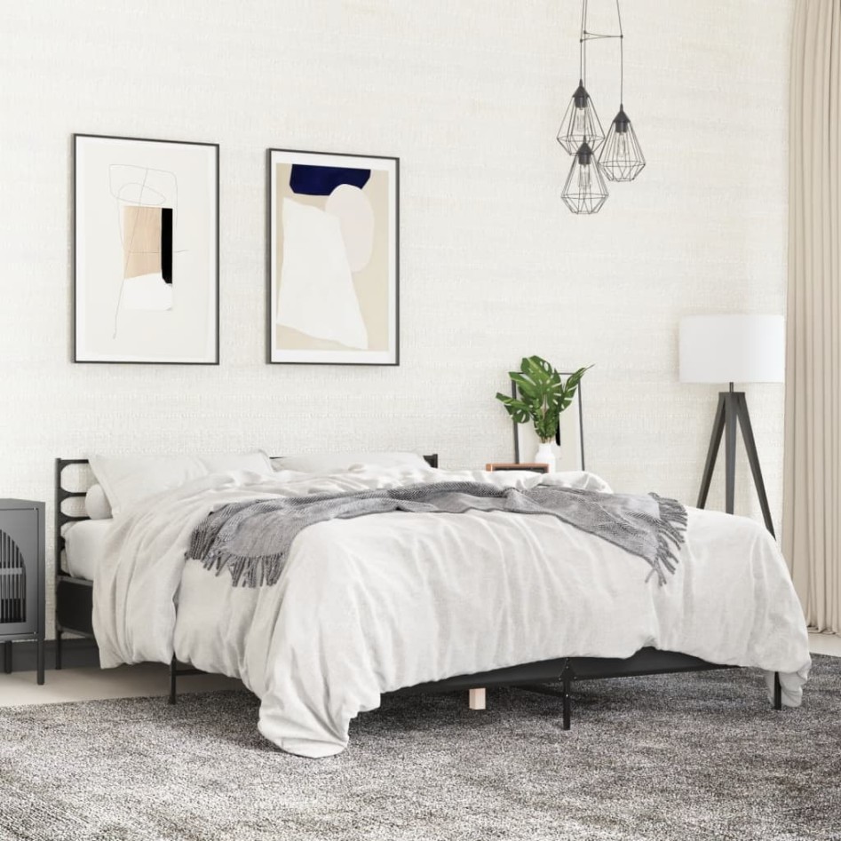 Estructura de cama madera de ingeniería y metal negro