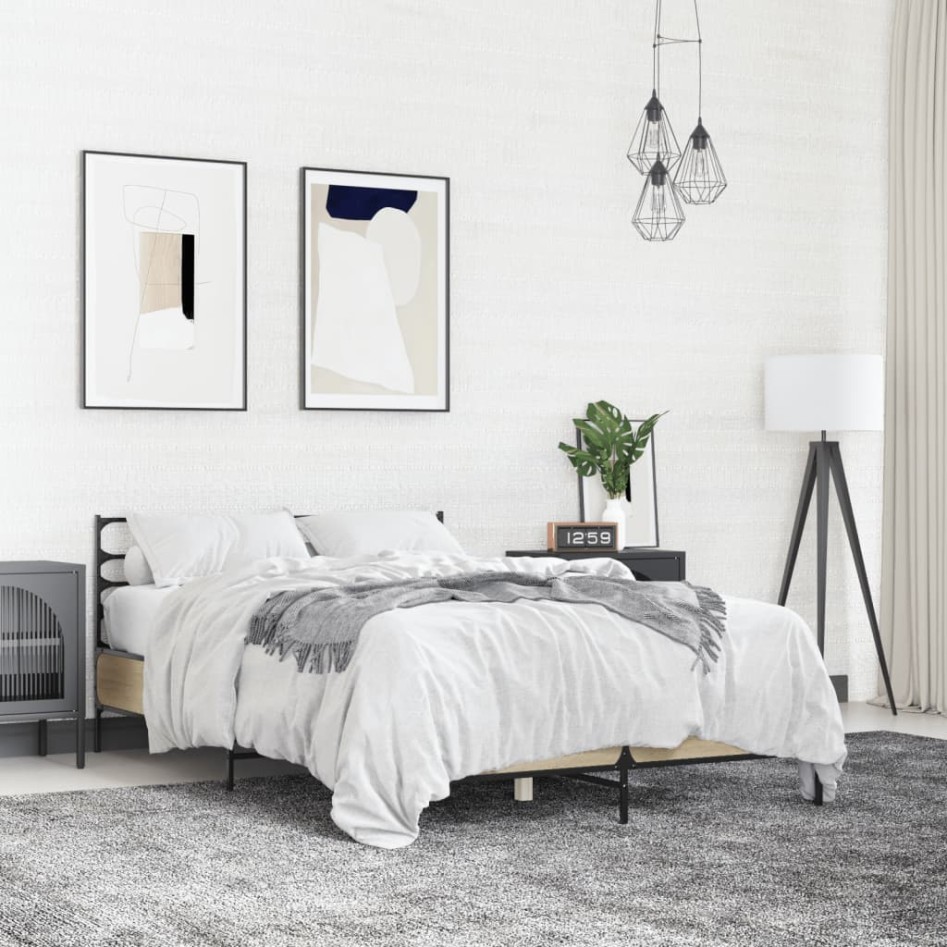 Estructura cama madera ingeniería metal roble Sonoma 140x190