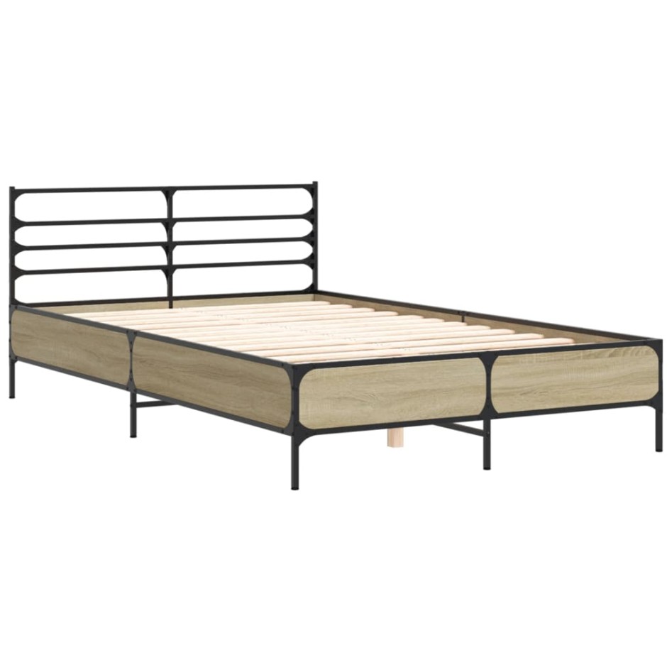 Estructura cama madera ingeniería metal roble Sonoma 140x190