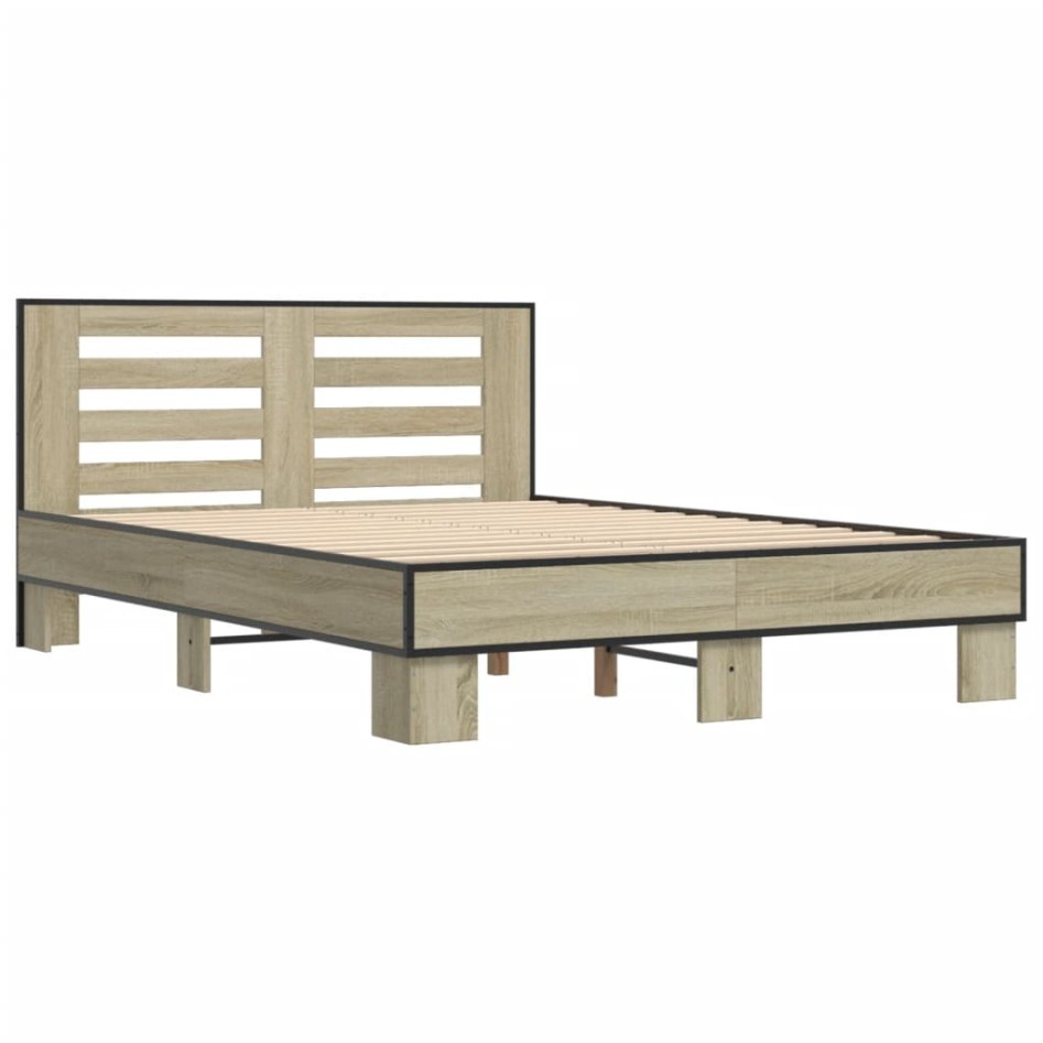 Estructura cama madera ingeniería metal roble Sonoma 120x200