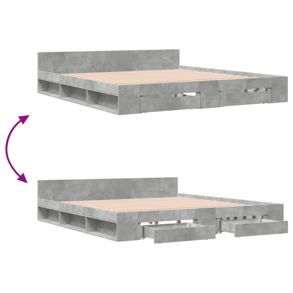 Cama con cajones madera ingeniería gris hormigón 200x200