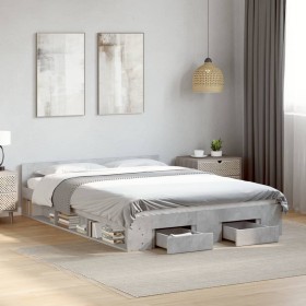 Cama con cajones madera ingeniería gris hormigón 160x200