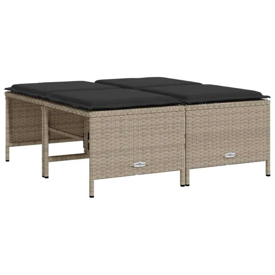 Taburetes de jardín con cojines 4 uds ratán PE gris