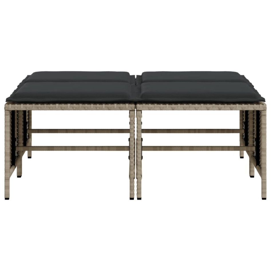 Taburetes de jardín con cojines 4 uds ratán PE gris