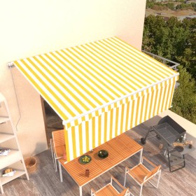 Toldo retráctil manual con persiana amarillo y blanco 4x3
