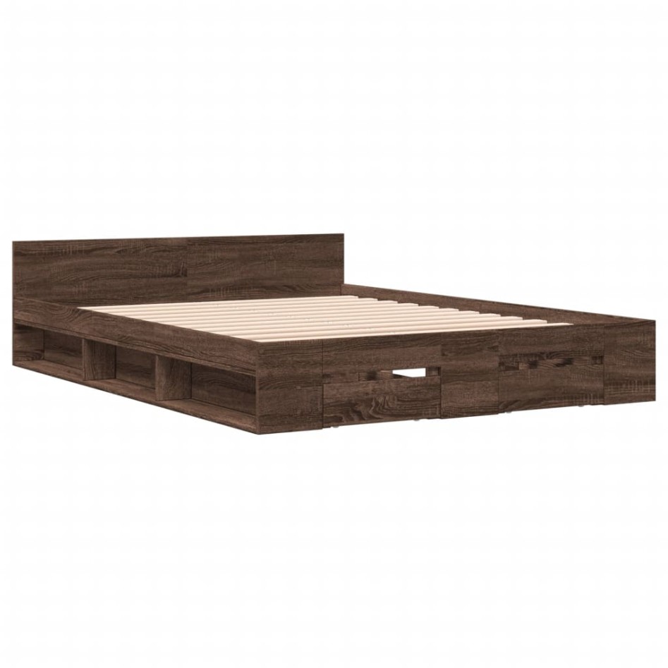 Cama con cajones madera de ingeniería marrón roble 120x200