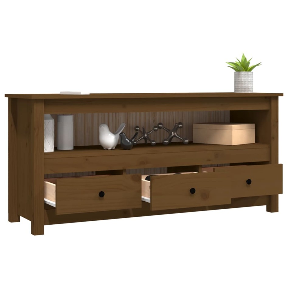 Mueble de TV madera maciza de pino marrón miel 114x35x52