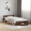 Cama con cajón madera de ingeniería marrón roble 100x200 cm
