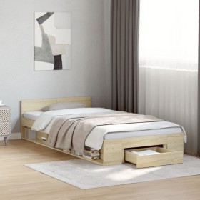 Cama con cajón madera de ingeniería roble Sonoma 75x190