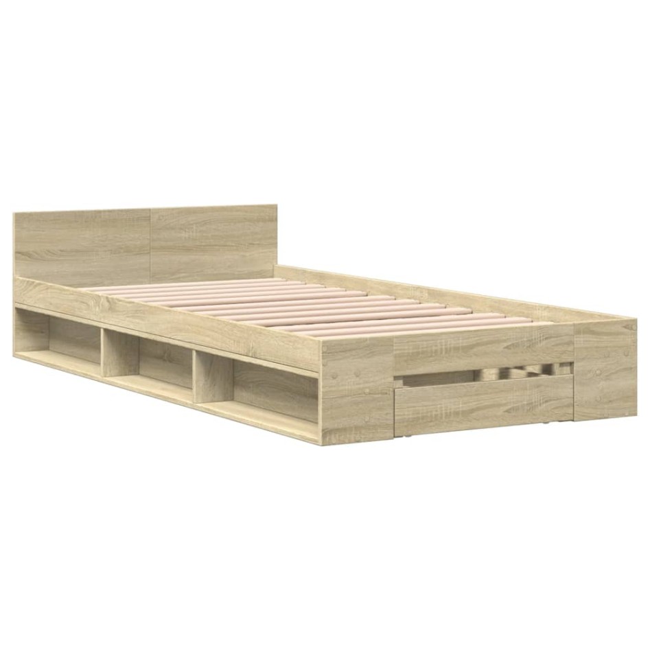 Cama con cajón madera de ingeniería roble Sonoma 75x190