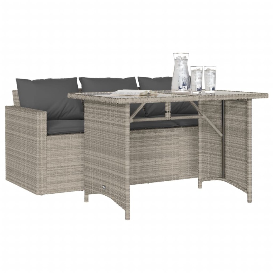 Set comedor jardín y cojines 2 pzas ratán sintético gris