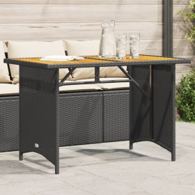 Mesa de jardín superficie de madera ratán PE negro 110x68x70