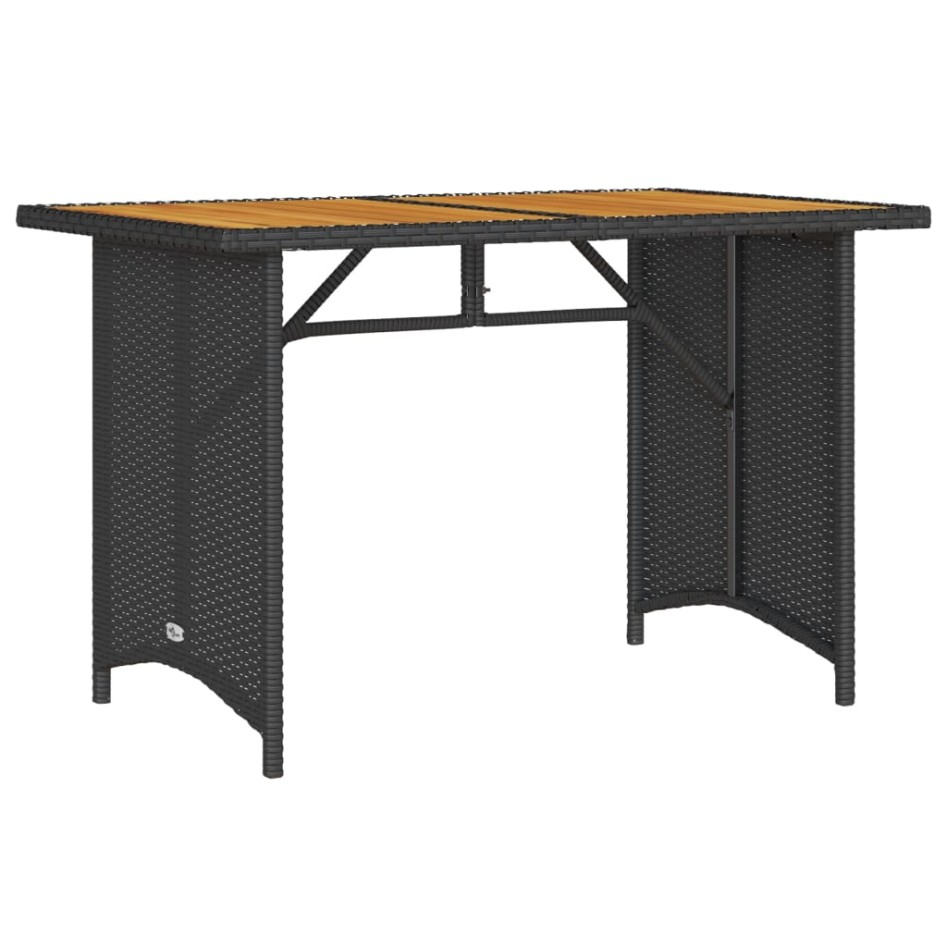 Mesa de jardín superficie de madera ratán PE negro 110x68x70