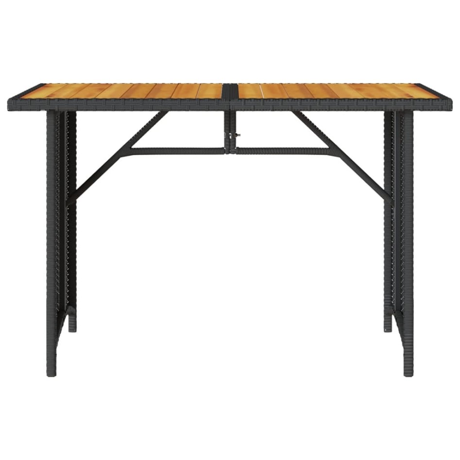Mesa de jardín superficie de madera ratán PE negro 110x68x70