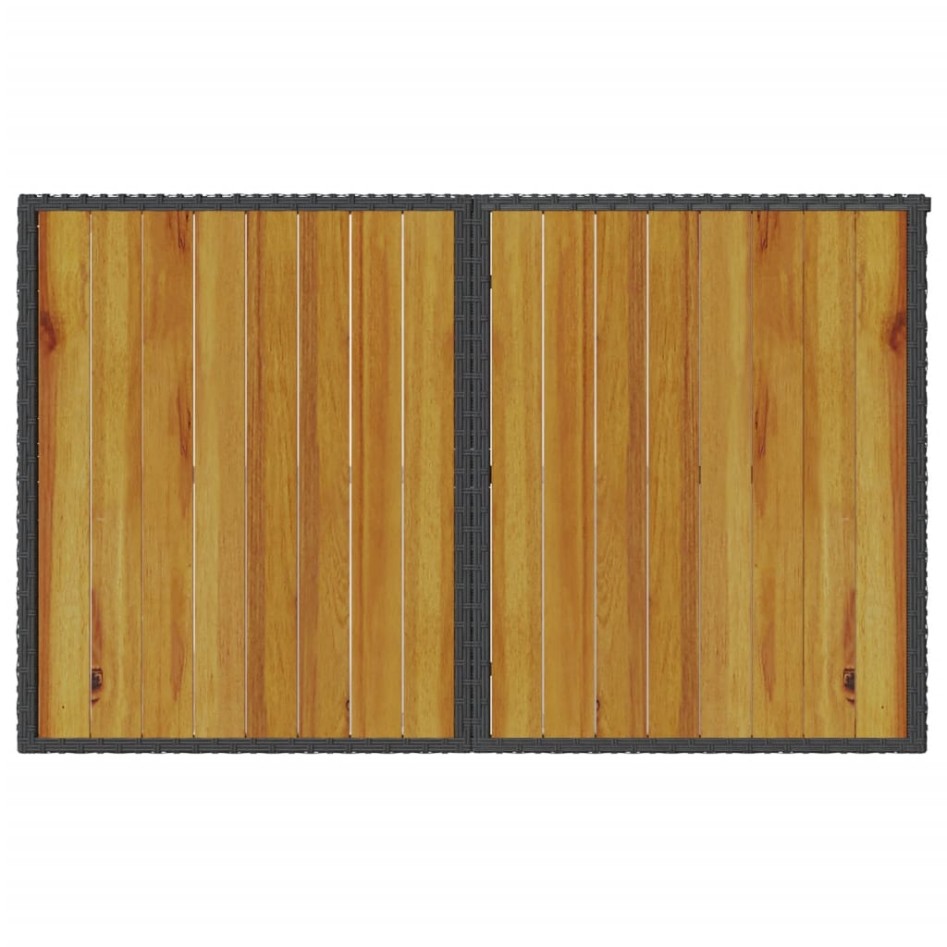 Mesa de jardín superficie de madera ratán PE negro 110x68x70