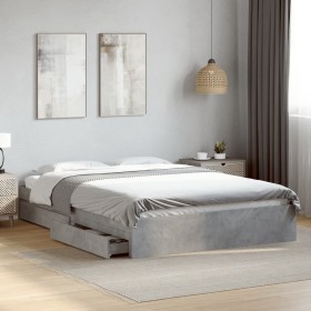 Cama con cajones madera ingeniería gris hormigón 150x200