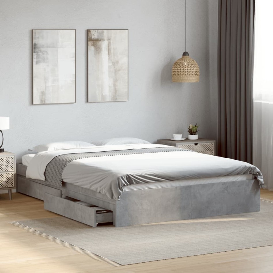 Cama con cajones madera ingeniería gris hormigón 150x200