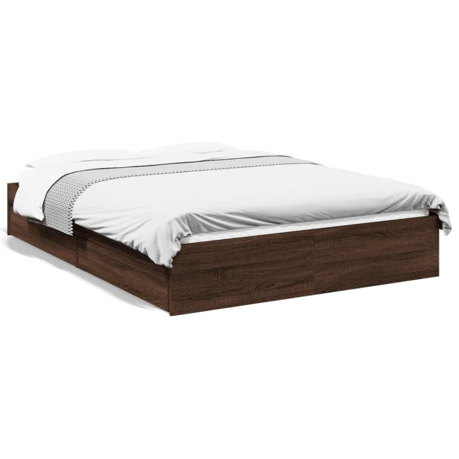 Cama con cajones madera de ingeniería marrón roble 140x190