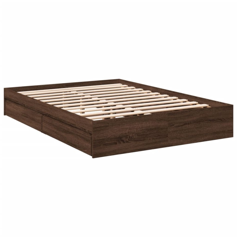 Cama con cajones madera de ingeniería marrón roble 140x190