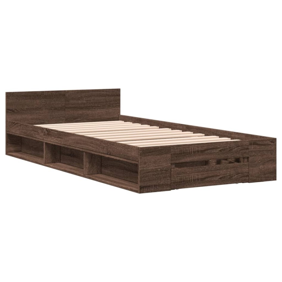 Cama con cajón madera de ingeniería marrón roble 90x190