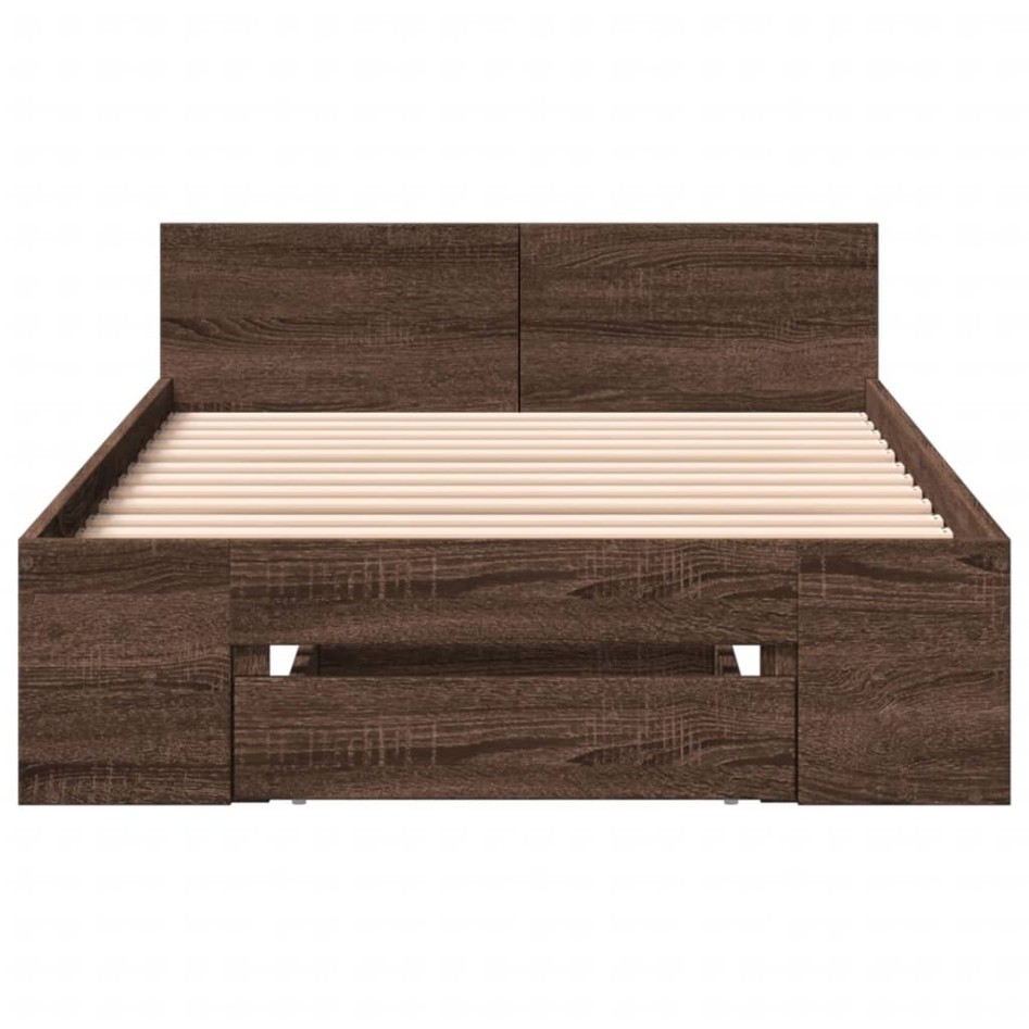 Cama con cajón madera de ingeniería marrón roble 90x190